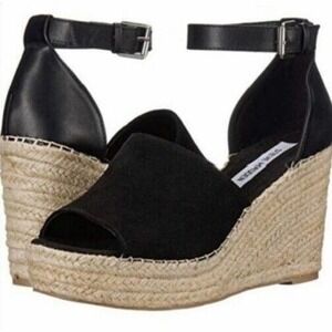 Steve Madden Jyia Suede Espadrille Wedge Platform Sandals Shoes Black Women's 10